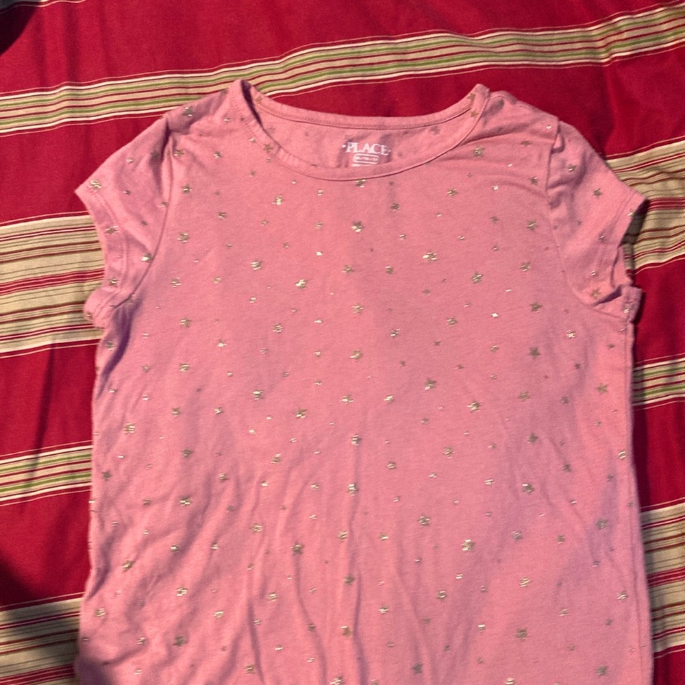 Peach pink shirt with silver sparkling stars